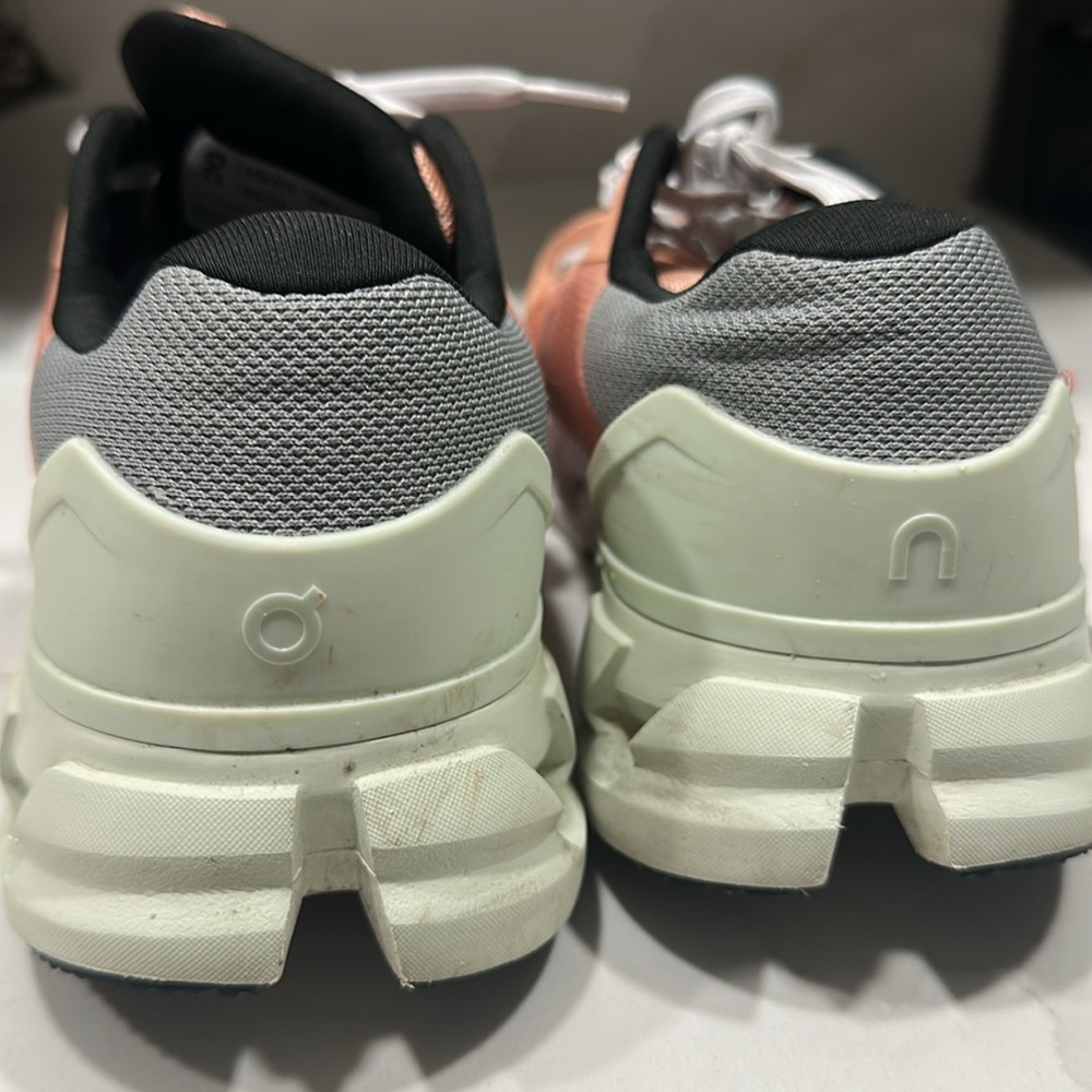On Running Peach and White Women's Sneakers - Picture 6 of 10